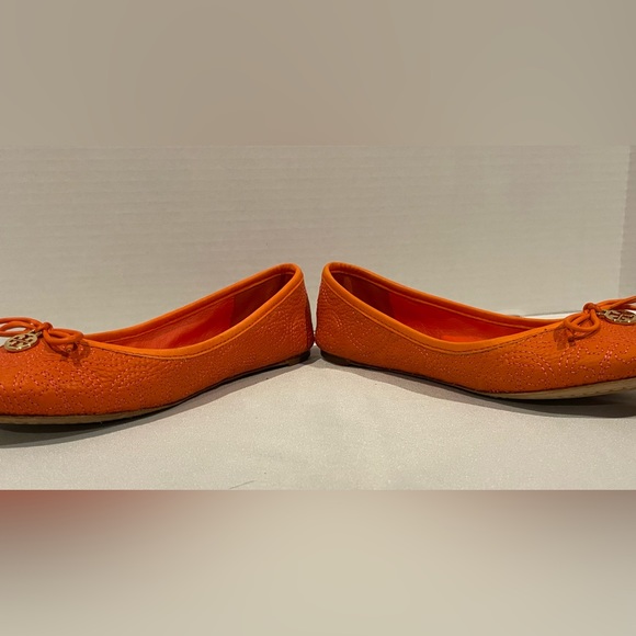 TORY BURCH Chelsea Pink Stitched Logo Ballerina Flat Orange Women’s Size 6.5 - Picture 4 of 8